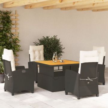 Set mobilier de grădină cu perne, 5 piese, negru, poliratan
