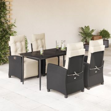 Set mobilier de grădină cu perne, 5 piese, negru, poliratan