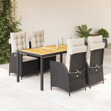 Set mobilier de grădină cu perne, 5 piese, negru, poliratan