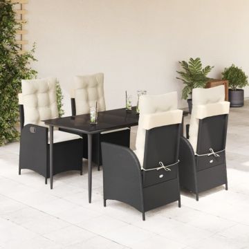 Set mobilier de grădină cu perne, 5 piese, negru, poliratan
