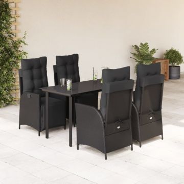 Set mobilier de grădină cu perne, 5 piese, negru, poliratan