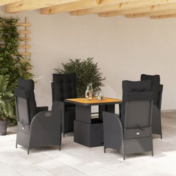Set mobilier de grădină cu perne, 5 piese, negru, poliratan