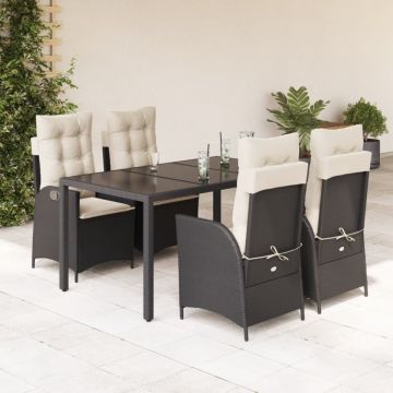 Set mobilier de grădină cu perne, 5 piese, negru, poliratan