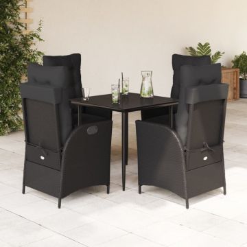 Set mobilier de grădină cu perne, 5 piese, negru, poliratan