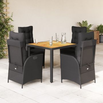 Set mobilier de grădină cu perne, 5 piese, negru, poliratan