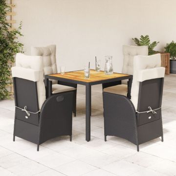 Set mobilier de grădină cu perne, 5 piese, negru, poliratan