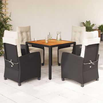 Set mobilier de grădină cu perne, 5 piese, negru, poliratan
