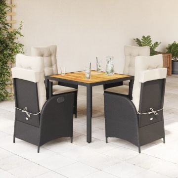 Set mobilier de grădină cu perne, 5 piese, negru, poliratan