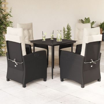 Set mobilier de grădină cu perne, 5 piese, negru, poliratan