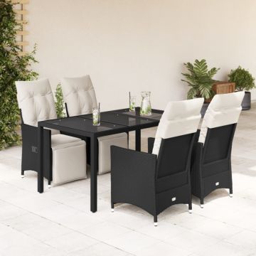 Set mobilier de grădină cu perne, 5 piese, negru, poliratan