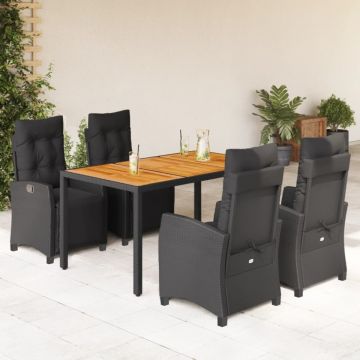 Set mobilier de grădină cu perne, 5 piese, negru, poliratan