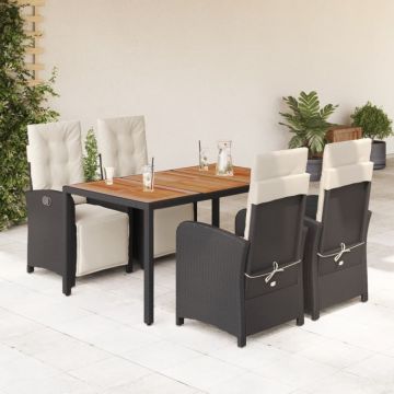 Set mobilier de grădină cu perne, 5 piese, negru, poliratan