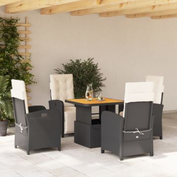 Set mobilier de grădină cu perne, 5 piese, negru, poliratan