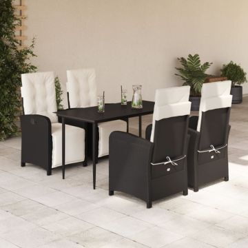 Set mobilier de grădină cu perne, 5 piese, negru, poliratan