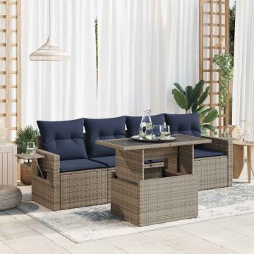 Set mobilier de grădină cu perne, 5 piese,poliratan/lemn acacia
