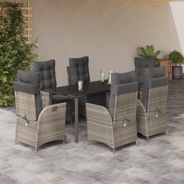 Set mobilier de grădină cu perne, 7 piese gri deschis poliratan