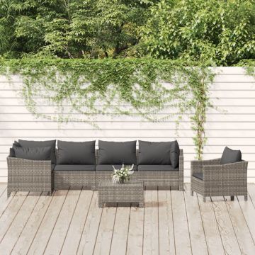 Set mobilier de grădină cu perne, 7 piese, gri, poliratan