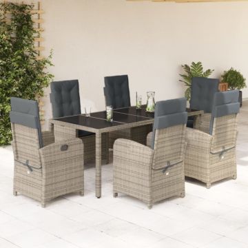 Set mobilier de grădină cu perne, 7 piese, gri, poliratan
