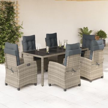 Set mobilier de grădină cu perne, 7 piese, gri, poliratan