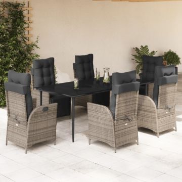 Set mobilier de grădină cu perne, 7 piese, gri, poliratan