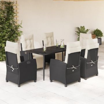 Set mobilier de grădină cu perne, 7 piese, negru, poliratan