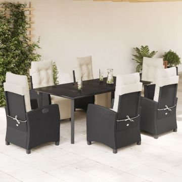 Set mobilier de grădină cu perne, 7 piese, negru, poliratan