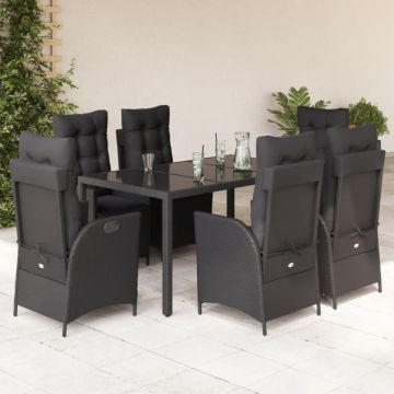 Set mobilier de grădină cu perne, 7 piese, negru, poliratan