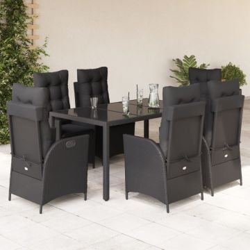 Set mobilier de grădină cu perne, 7 piese, negru, poliratan