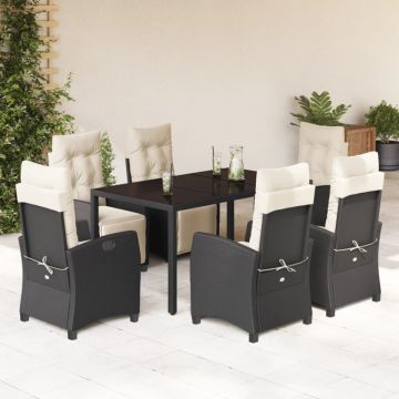 Set mobilier de grădină cu perne, 7 piese, negru, poliratan