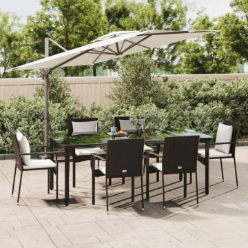 Set mobilier de grădină cu perne, 7 piese, negru, poliratan