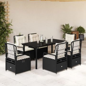 Set mobilier de grădină cu perne, 7 piese, negru, poliratan