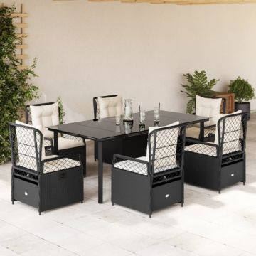 Set mobilier de grădină cu perne, 7 piese, negru, poliratan