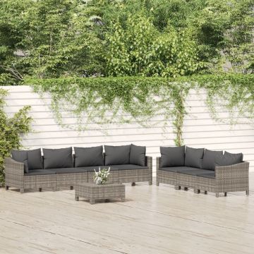 Set mobilier de grădină cu perne, 8 piese, gri, poliratan