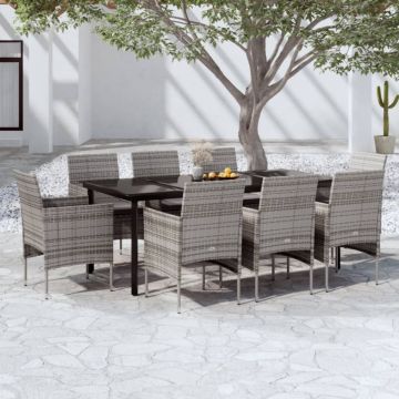 Set mobilier de grădină cu perne, 9 piese, gri și negru