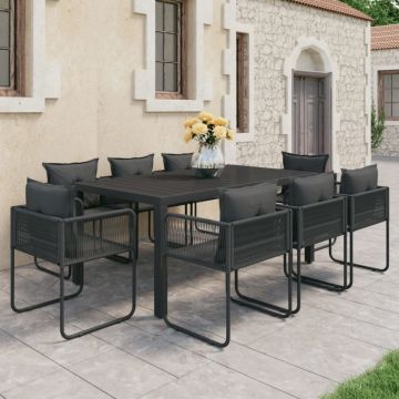Set mobilier de masă, 9 piese, negru, ratan PVC