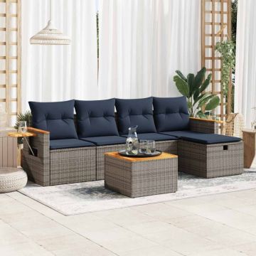 Set mobilier grădină cu perne, 6 piese, gri, poliratan