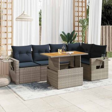 Set mobilier grădină cu perne, 6 piese, gri, poliratan