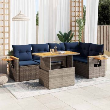 Set mobilier grădină cu perne 6 piese gri poliratan/lemn acacia