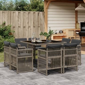 Set mobilier grădină cu perne, 9 piese, gri, poliratan