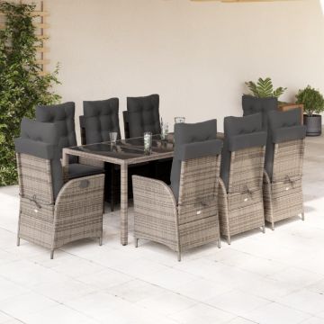 Set mobilier grădină cu perne, 9 piese, gri, poliratan