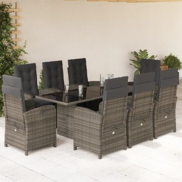 Set mobilier grădină cu perne, 9 piese, gri, poliratan
