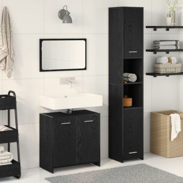 Set Mobilier pentru Baie 3 Piese Stejar Negru Lemn Prelucrat