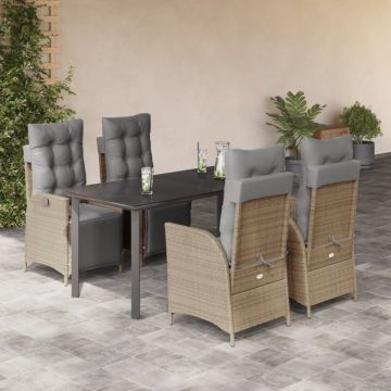 Set mobilier pentru grădină, 5 piese, cu perne, bej, poliratan