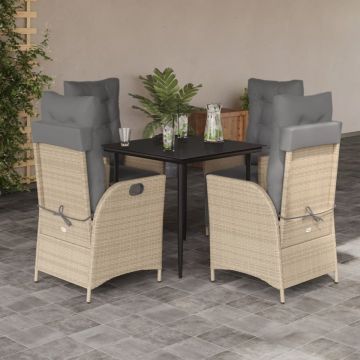 Set mobilier pentru grădină, 5 piese, cu perne, bej, poliratan