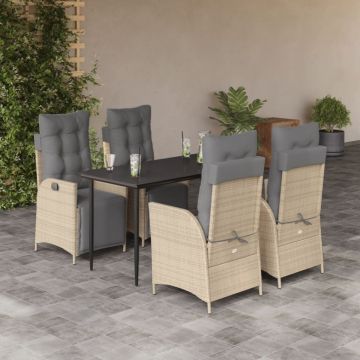 Set mobilier pentru grădină, 5 piese, cu perne, bej, poliratan