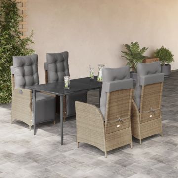 Set mobilier pentru grădină, 5 piese, cu perne, bej, poliratan