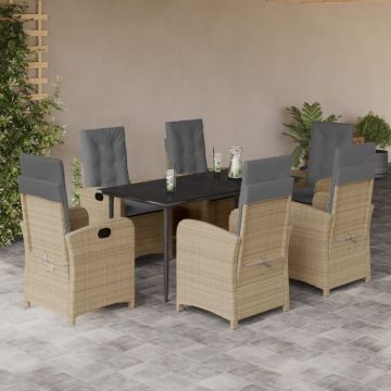 Set mobilier pentru grădină, 7 piese, cu perne, bej, poliratan
