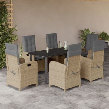 Set mobilier pentru grădină, 7 piese, cu perne, bej, poliratan