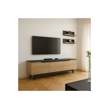 Ansamblu Comoda TV Kasia Stejar-Negru 180x35x48.5 cm