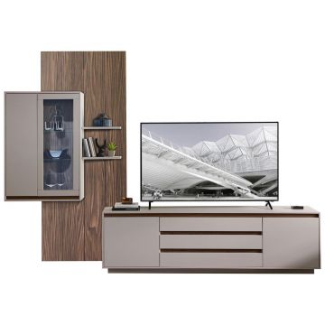 ANSAMBLU MOBILIER CAMERA DE ZI in culoare lemn de nuc, cașmir